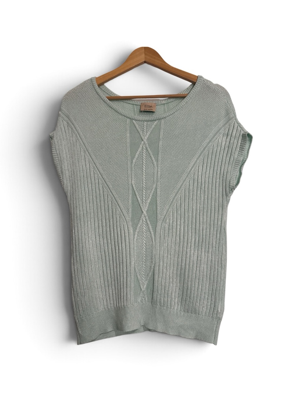 Elie Tahari Mint Cable Knit Short Sleeve Sweater